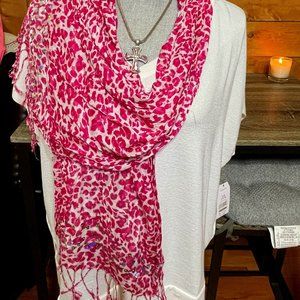 Pink & White fringe sparkle scarf